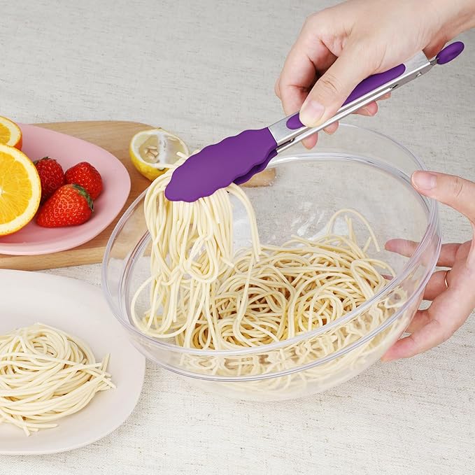 Hotec Mini Silicone Kitchen Tongs for Cooking - 7-Inch Small Serving Tongs with Silicone Tips, Set of 3 (Purple) - Image 4