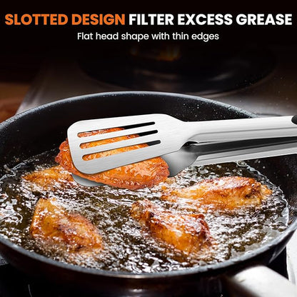 Kitchen Tongs for Cooking,Stainless Steel Spatula Tongs Locking Metal Tongs for Grilling/Barbecue/BBQ,Serving,Buffet,Perfect for Flipping Steak and Fish,Set of 2 (12 & 14 inch)