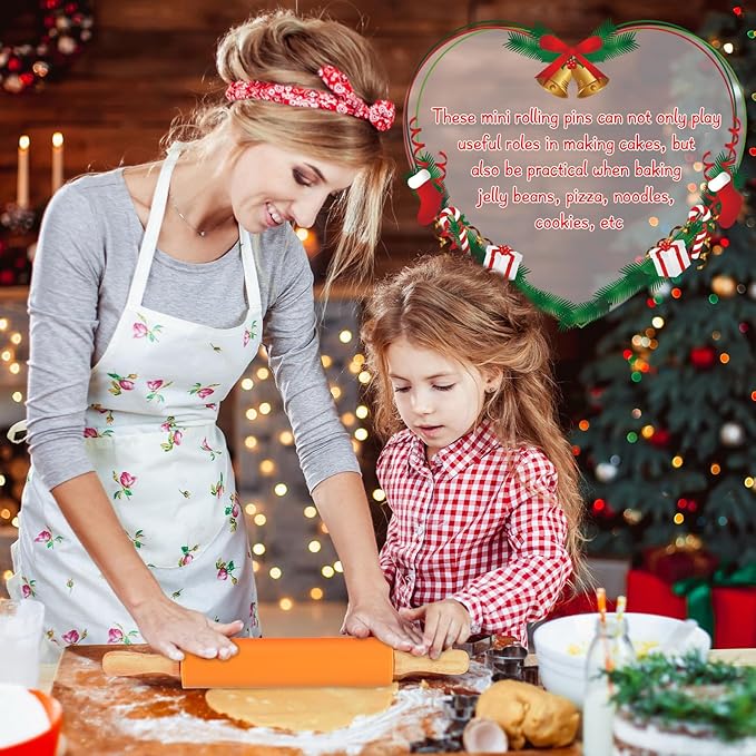 Dandat 12 Pcs Small Rolling Pin Kids 12 Inch Mini Silicone Rolling Pin for Baking Non Stick Kids Dough Roller with Wooden Handle for Kitchen Cookie Pastry Fondant Cake 6 Colors - Image 6