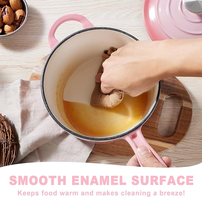 1 Quart Sauce Pan with Lid, Leonyo Small Cooking Pots, Enameled Cast Iron Cookware Set Simmer Pots for Kitchen Induction Boiling Soup, Bread, Ramen - Up to 500°F & Oven Safe, Pink