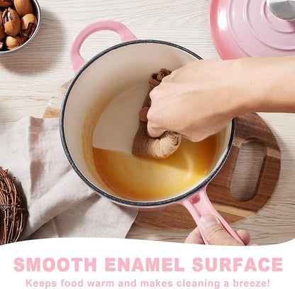 1 Quart Sauce Pan with Lid, Leonyo Small Cooking Pots, Enameled Cast Iron Cookware Set Simmer Pots for Kitchen Induction Boiling Soup, Bread, Ramen - Up to 500°F & Oven Safe, Pink