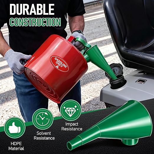 Plastic Funnel for Type I Metal Safety Cans, Compatible with Eagle F15FUN, Fits 1/2/5 Gallon Cans, 10" HDPE Funnel, Includes Diesel Only, Gasoline Only, Mixed Fuel Stickers(1 Pack,Green)