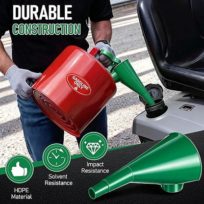 Plastic Funnel for Type I Metal Safety Cans, Compatible with Eagle F15FUN, Fits 1/2/5 Gallon Cans, 10" HDPE Funnel, Includes Diesel Only, Gasoline Only, Mixed Fuel Stickers(1 Pack,Green)