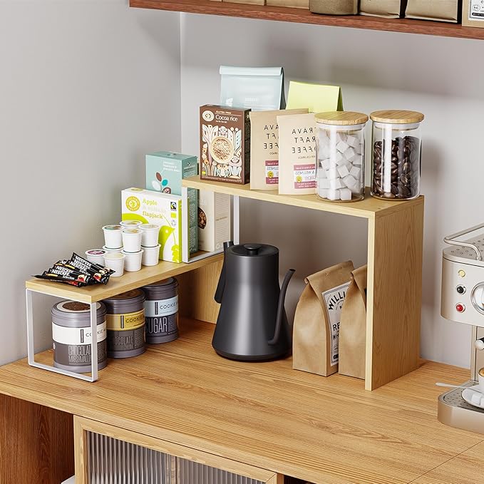 Cabinet Organizer Shelf, 2-Tier Kitchen Counter Organizer Corner Shelves Coffee Bar Organizers for Countertop Kitchen Storage Spice Rack - Image 3