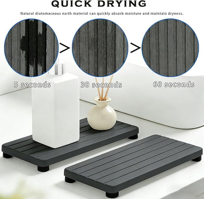 2PCS Stone Drying Tray, Water Absorbing Stone Tray for Sinks, Neat Diatomite Sink Trays, Fast Drying Kitchen Sponge Hand Soap Holder, Instant Dry Sink Coasters Used for Bathroom Counter -Dark Gray