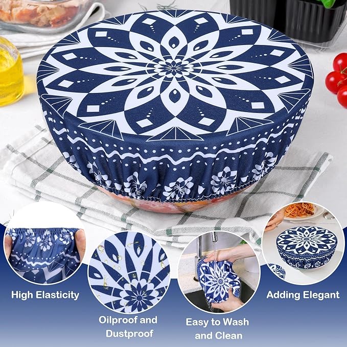 5 Pieces Bowl Covers Reusable, 5 Size Elastic Cloth Bowl Covers for Bread Proofing Stretch Food Covers Washable for Food Fruits Leftover (Geometric Floral) - Image 4