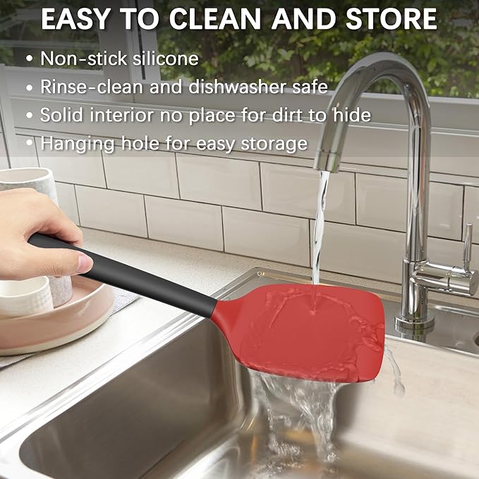 Coukre 2 Pack Silicone Spatula Set, High Heat Resistant, BPA Free Kitchen Spatula, Solid & Slotted Turner for Non-Stick Pans, Sautéing, and Flipping (2, Red) - Image 5