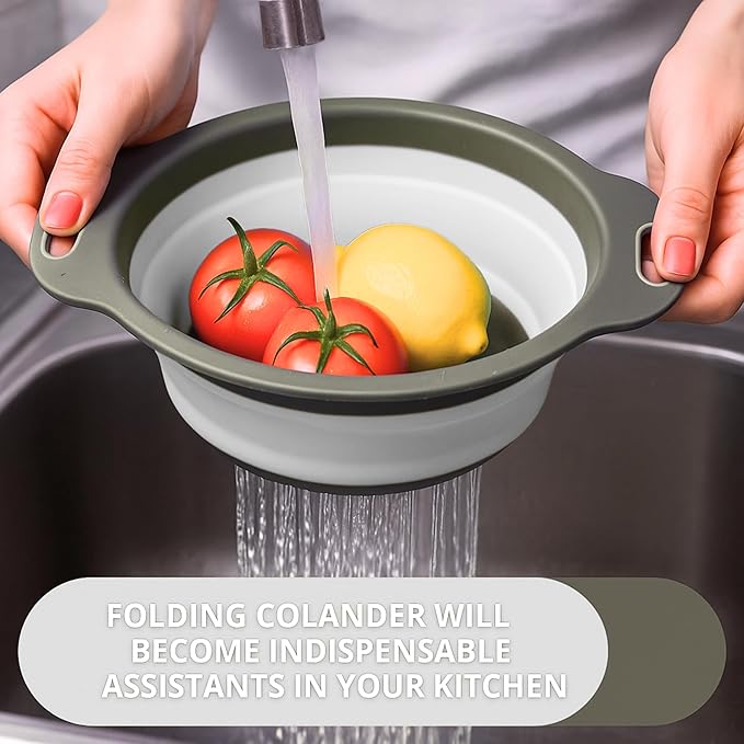 White Round Silicone Collapsible Colander – Silicone Round Kitchen Strainers with Plastic Handles Small Foldable Kitchen Strainer Perfect for Draining Pasta Vegetable and Fruit - Image 7