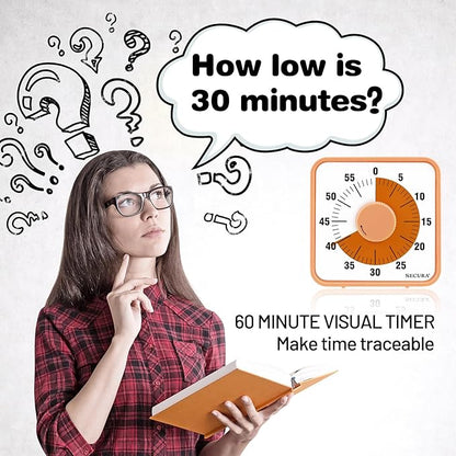 Secura 7.5 Inch Visual Timer, 60 Minute Oversize Countdown Visual Timer for Kids and Adults, Durable Mechanical Time Management Tool (Orange) - Image 2