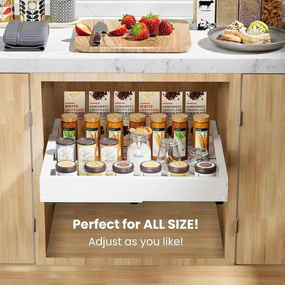 1 Pack Pull out Cabinet Organizer, Width (10"-16") Depth (17"-25"), with 3 Rails Adjustable Slide, Expandable Pullout Drawers for Cabinets, No Drill Adhesive Kitchen Drawers for Pantry Shelves - Image 8