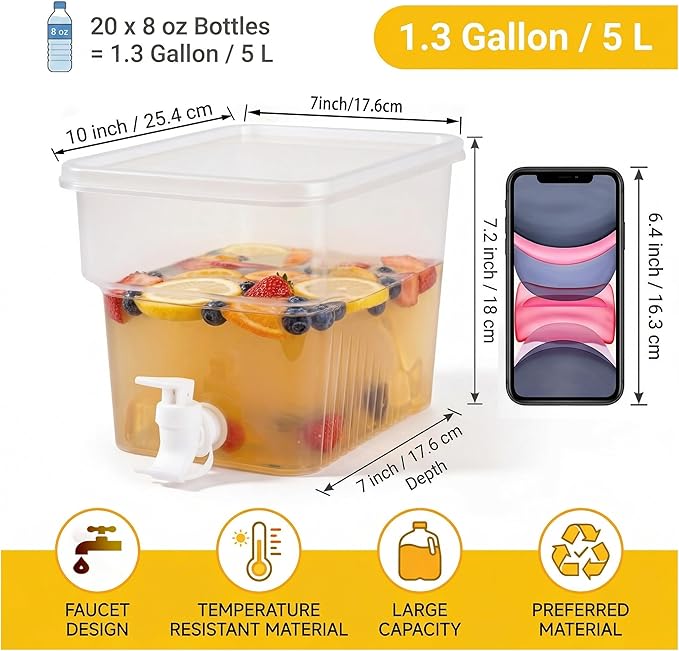 BEWBBAT 2 Pack 1.3 Gallon Fridge Drink Dispenser with Spigot, Leak-proof Plastic Beverage Drink Dispenser Refrigerator Iced Juice Lemonade Dispenser For Party, Bar - Image 3