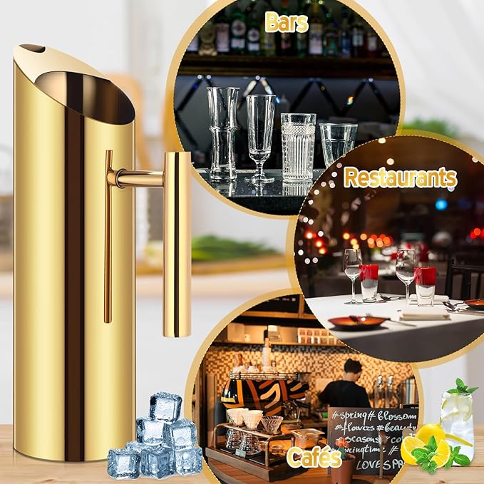 Funnymoom 3 Pack 53oz/1.5l Stainless Steel Water Pitcher Modern Metal Pitcher with Ice Guard Gold Carafe Drink with Handle or Iced Hot Drink Tea Juice Coffee Beer - Image 5