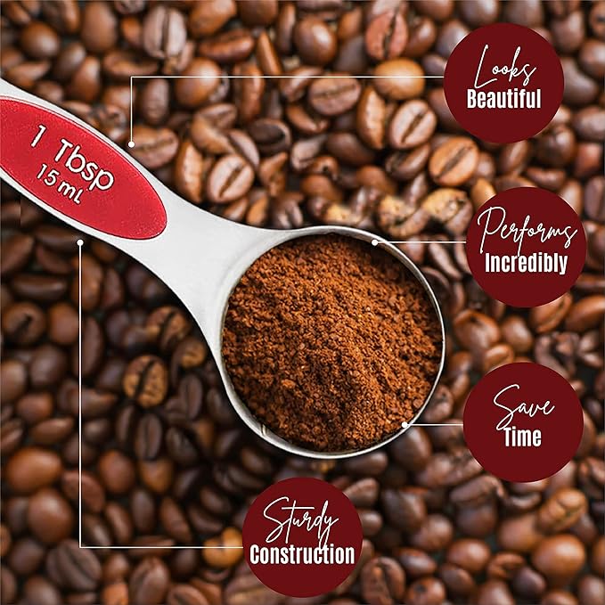 Magnetic Measuring Spoons Set of 9 Stainless Steel Dual-Sided Stackable Measuring Spoon Nesting Teaspoons Measuring Dry and Liquid Ingredients, Fits in Spice Jars Set of 9 (Red) - Image 4