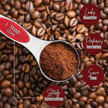Magnetic Measuring Spoons Set of 9 Stainless Steel Dual-Sided Stackable Measuring Spoon Nesting Teaspoons Measuring Dry and Liquid Ingredients, Fits in Spice Jars Set of 9 (Red) - Image 4