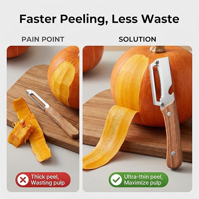 Multifunctional Premium Vegetable Peeler with Wooden Handle, Stainless Steel Blade & Bottle Opener, Non-Slip Kitchen Tool for Fruit, Apple, Potato, Pumpkin, Papaya, Zucchini (1pc) - Image 2