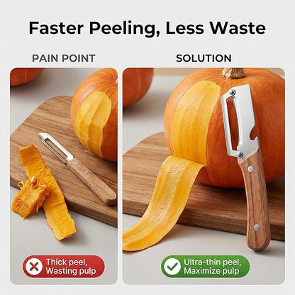 Multifunctional Premium Vegetable Peeler with Wooden Handle, Stainless Steel Blade & Bottle Opener, Non-Slip Kitchen Tool for Fruit, Apple, Potato, Pumpkin, Papaya, Zucchini (1pc) - Image 2