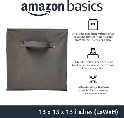 Amazon Basics Collapsible Fabric Storage Cube Bins Organizer with Handles for Organizing, Sturdy, Gray, 13 x 13 x 13 inch, 6-Pack - Image 2
