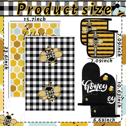Leinuosen 6 Bee Kitchen Towels Kitchen Decor and Accessories Set Floral Plant Oven Mitts and Pot Holders Sets Farmhouse Absorbent Dish Towels for Cooking Baking Grilling - Image 3