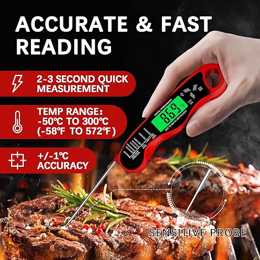 Meat Thermometer Digital，IP67 Waterproof Cooking Thermometer with Backlight, Calibration & Hold Function，Food Thermometer for Cooking,Outdoor Grilling - Image 2
