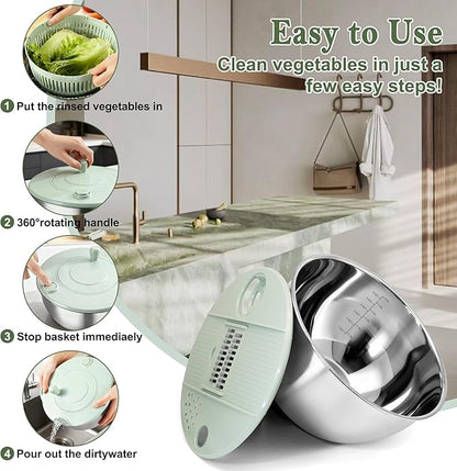 Unokit Stainless Steel Salad Spinner - Large Spinner with Non-Slip Base and 5 Blade Slicers, Dishwasher Safe Lettuce Spinner for Efficient Salad Preparation and Food Washing in Kitchen - Image 4