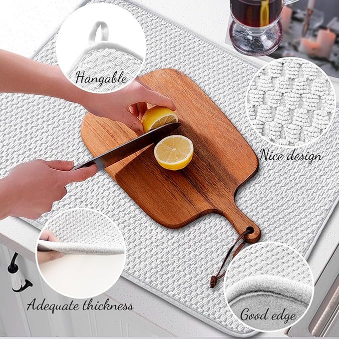 3 Pcs XXL Dish Drying Mat,Absorbent Microfiber Dishes Drainer Mats,Large Size 24×17" Pads for Kitchen Counter,Coffee,Rack,Under Sink,Light Gray - Image 4