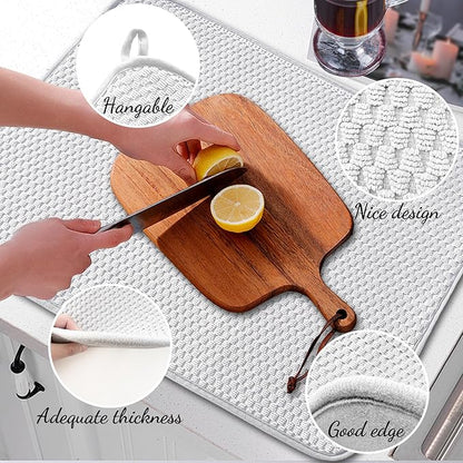 3 Pcs XXL Dish Drying Mat,Absorbent Microfiber Dishes Drainer Mats,Large Size 24×17" Pads for Kitchen Counter,Coffee,Rack,Under Sink,Light Gray - Image 4