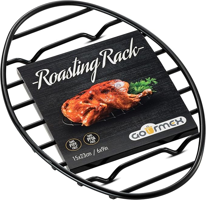 Black, Oval Oven Roasting Rack with Integrated Feet | Ideal for Cooking, Baking, Roasting, Cooling and Grilling | Non-Stick Coating, PTFE Free | Oven and Dishwasher Safe Rack (6 x 9")