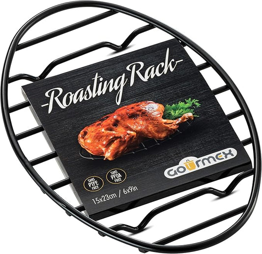 Black, Oval Oven Roasting Rack with Integrated Feet | Ideal for Cooking, Baking, Roasting, Cooling and Grilling | Non-Stick Coating, PTFE Free | Oven and Dishwasher Safe Rack (6 x 9")