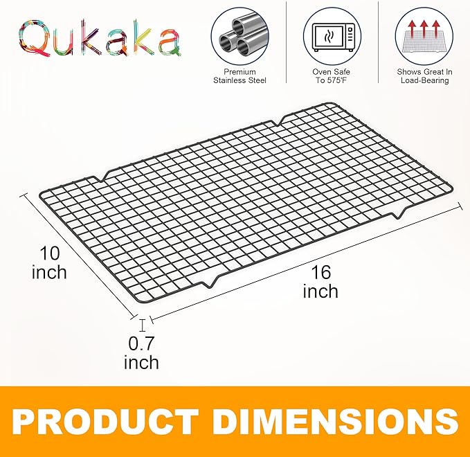 2PCS Cooling Racks for Cooking and Baking - 10" x 16"Heavy Duty Stainless Steel Wire Rack for Baking, Grilling, Roasting - Oven & Dishwasher Safe - Fits Half Sheet Pan（Black） - Image 6