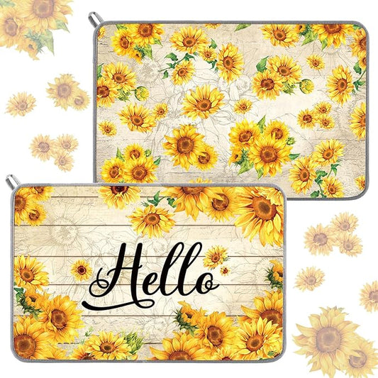 Zonon Dish Drying Mat for Kitchen Counter 16 x 24 Microfiber Absorbent Dish Drainer Rack Pads Fast Dry Mat Vintage Kitchen Decorations(Yellow,16" X 24",Sunflower) by Zonon