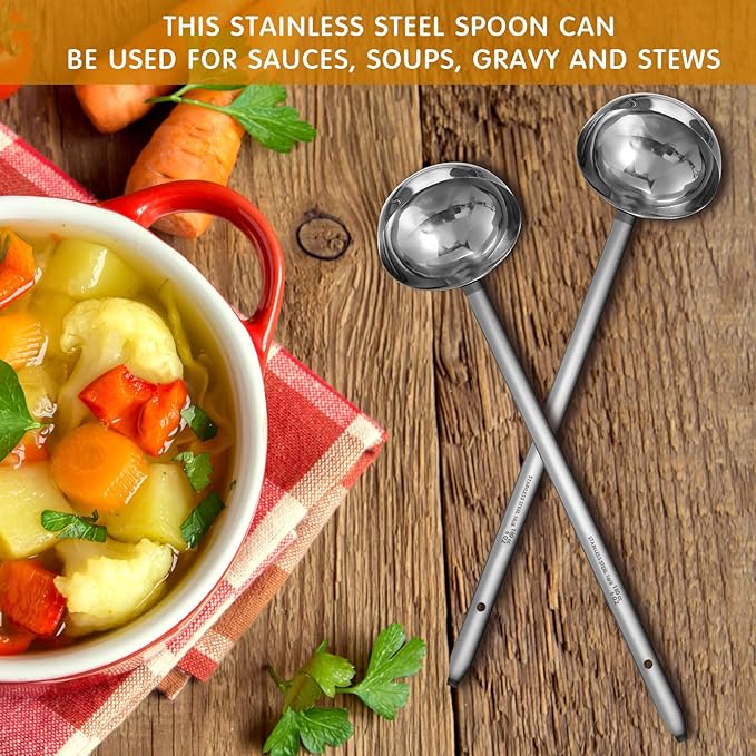 meekoo Stainless Steel Ladle Soup Handle Ladle with Pouring Rim for Kitchen Cooking Soup Sauce - Image 5