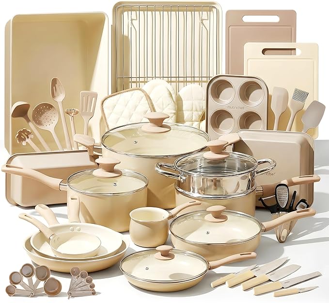 Nutrichef 54-Piece Marble Non-Stick Cookware and Bakeware Set, Professional Home Kitchen Collection with Multi-Sized Pots and Pans Set, and Heat-Resistant Tools by NutriChef%E2%84%A2Kitchen