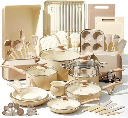 Nutrichef 54-Piece Marble Non-Stick Cookware and Bakeware Set, Professional Home Kitchen Collection with Multi-Sized Pots and Pans Set, and Heat-Resistant Tools by NutriChef%E2%84%A2Kitchen