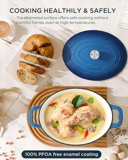 Enameled Cast Iron Dutch Oven - 9.3QT Dutch Oven Pot with Lid & Cotton Potholders - Heavy-Duty Non Stick Casserole Pot for Braising, Stews, Roasting, Baking, Suitable for All Stovetops, Navy Blue - Image 3