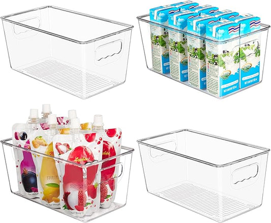 YIHONG Clear Plastic Storage Bins, 4 Pack Small Pantry Organizer Bins with Handle for Kitchen, Freezer,Cabinet,Closet Organization and Storage by YIHONG