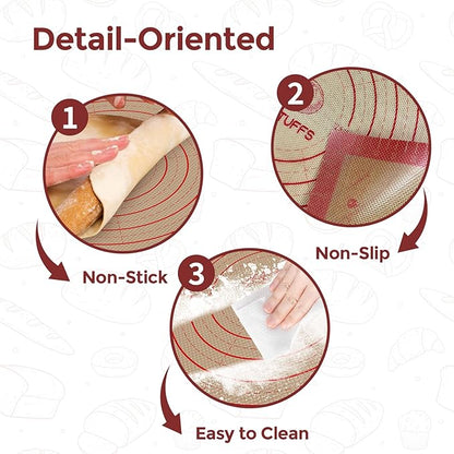 Silicone Bread Sling and Pastry Mat, 3 PCS Non-Stick & Easy Clean Reusable Silicone Bread Baking Mat with Long Handles, Easy to Transfer Sourdough Bread (Pastry Mat＆Oval and Round Bread Sling, Red) - Image 3