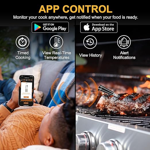 EIHO Wireless Bluetooth Meat Thermometer with 2 Ultra-Thin Probes, Smart Digital Food Thermometer 600FT Remote Range, Standalone Smart Base for Grill Smoker Roast Oven, Cooking Gifts - Image 6