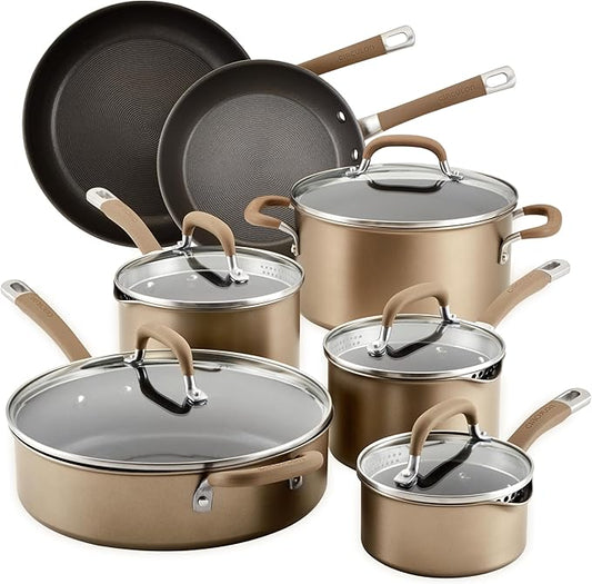 Circulon Premier Professional Hard Anodized Nonstick Cookware Induction Pots and Pans Set Nonstick, Home Essentials, 12-Piece, Bronze by Circulon