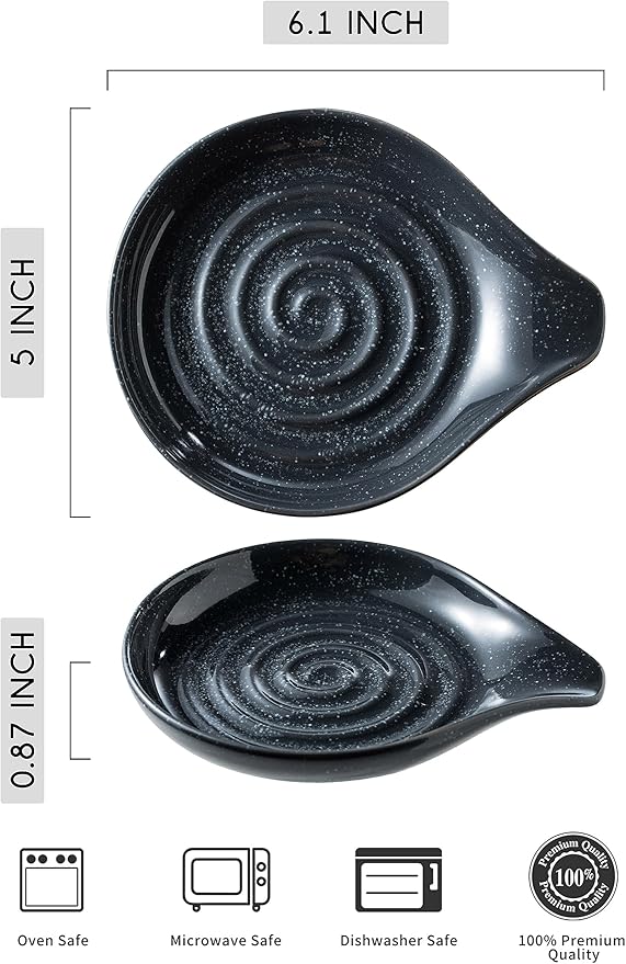 LAUCHUH Spoon Rest, Ceramic Spoon Holder for Stove Top 5" Spatula Rest for Countertop Large Cooking Utensil Holder for Mother's Day, Ladle, Spatula, Spoons or Tongs, Speckled Dark Gray