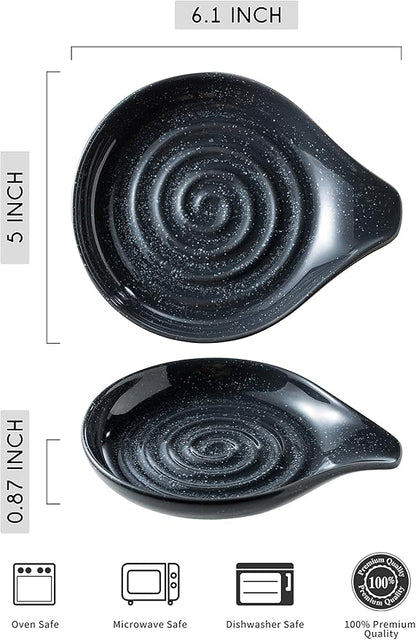 LAUCHUH Spoon Rest, Ceramic Spoon Holder for Stove Top 5" Spatula Rest for Countertop Large Cooking Utensil Holder for Mother's Day, Ladle, Spatula, Spoons or Tongs, Speckled Dark Gray