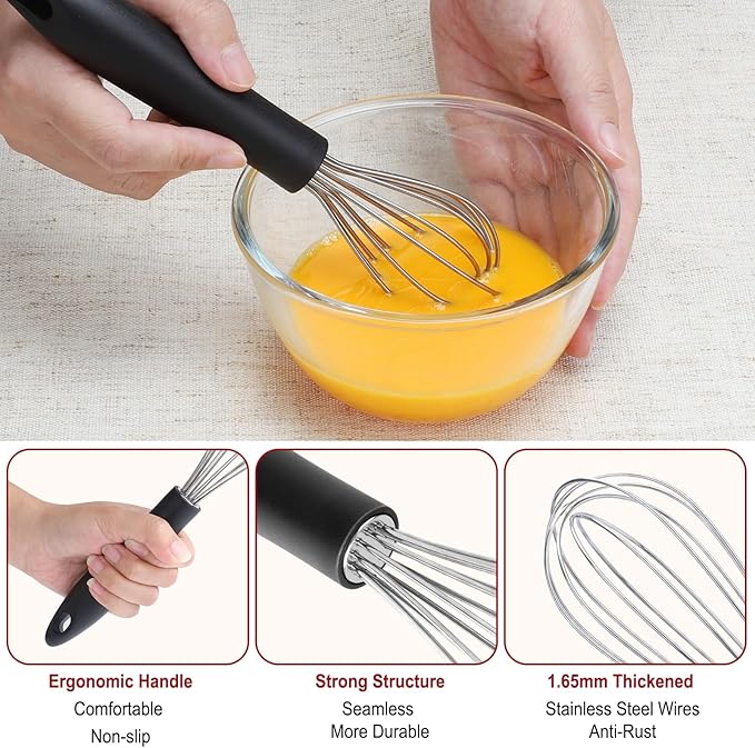 HOTEC 4 Pieces Stainless Steel Whisks Set, Wire Balloon Whisks Egg Beater, Thicken Wire &Non-slip Handle Whisk Perfect for Cooking, Stirring, Beating and Blending (Silver) - Image 5