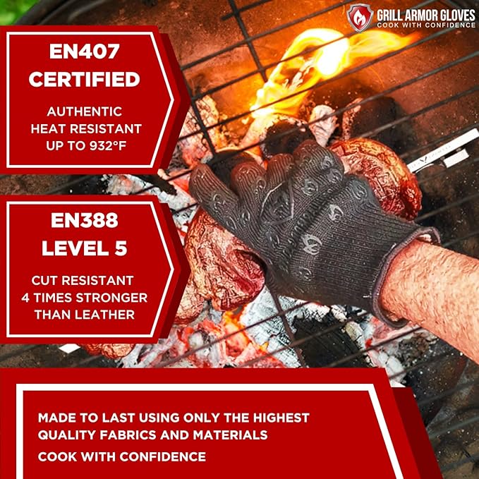 Grill Armor Oven Gloves with Fingers – 932°F Heat, Fire & Cut Resistant Mitts for BBQ, Grill, Cooking, Grilling, Baking, Smoker & Fire Pit - Image 8