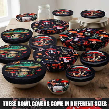 Patelai 10 Pcs Bowl Covers Reusable in 5 Size Stretch Cloth Fabric Elastic Food Storage Bowl Covers Bread Sourdough Lids for Proofing Food Fruits Leftover(Deep Color,Mushroom Style) - Image 6