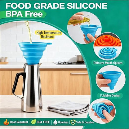 3PCS Silicone Funnel Set, Flexible Rubber Kitchen Funnels for Filling Bottles, Small Medium Large Food Grade Funnel for Essential Oils, Spices, Powder, Cooking, Liquid, Perfume, Flask - Image 6