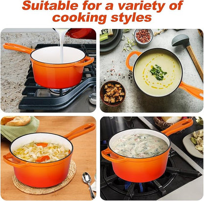 HaSteeL 1 QT Cast Iron Saucepan, Mini Enamel dutch oven with lid, Small Non Stick Pan for Milk, Pasta Tomato Sauce, Butter, Breakfast, Soup, Suitable for Boiling Stewing Frying, Easy to Clean, Orange