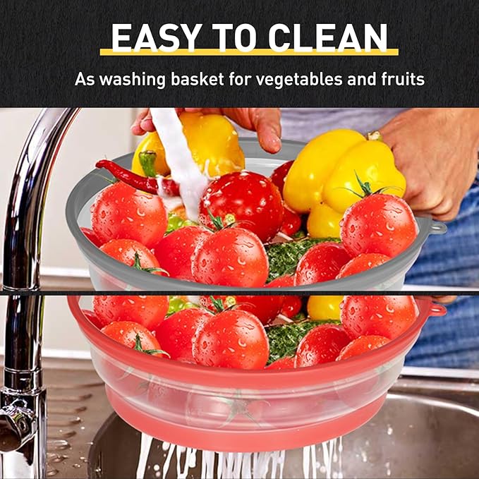 CasaCulina 2 Pack Collapsible Microwave Splatter Cover, Vented Microwave Lid with Hook Hole, Splatter Guard for Plate Dish Bowl, Vegetable Fruit Colander Multi-function Kitchen Gadget(Grey & Red) - Image 6