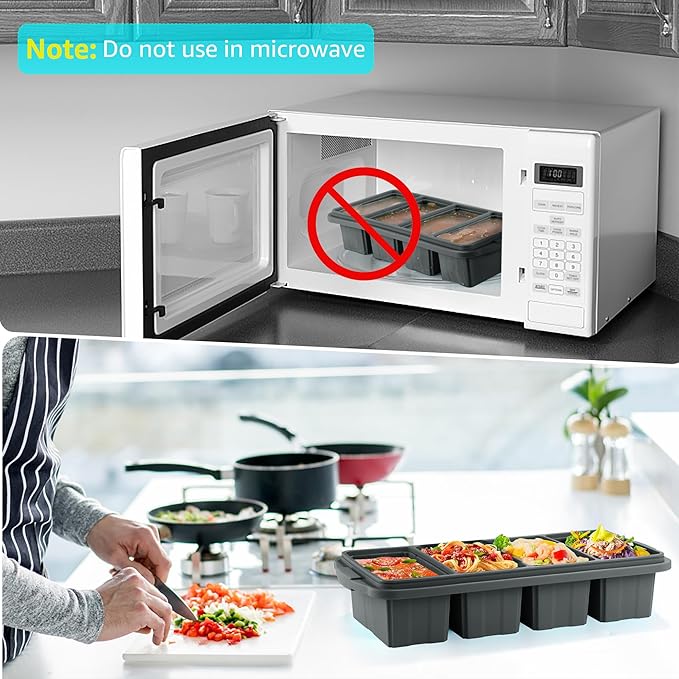 Ztomine Silicone Freezer Tray With Lid - Silicone Freezer Food Molds- Large Ice Cube Tray,Silicone Freezer Container,Freeze & Store Soup, Sauce, Broth,Leftovers - Makes 4 Perfect 1 Cup - Image 6