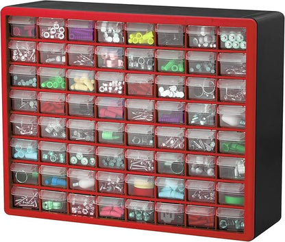 Akro-Mils 64-Drawer Plastic Drawer Storage Cabinet for Garage Organization, Bead Organizer, Building Bricks Storage, Teacher Toolbox, Makeup Organizer, 20" W x 6" D x 16" H, 10164 Red - Image 9
