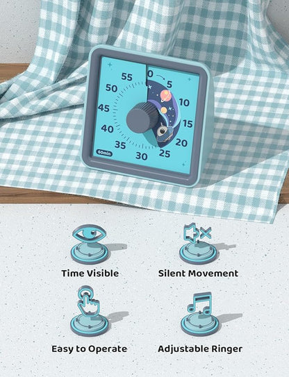 LIORQUE 60 Minute Visual Timer for Kids, Visual Countdown Timer for Classroom Office Kitchen with 'Space Ship' Pattern Design, Pomodoro Timer with Silent Operation (Batteries Included) - Image 4
