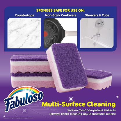 Fabuloso Scratch-Free Kitchen Dish Sponges, Purple Cellulose Scrubber Sponge with Scouring Pad for Dishes, Pots, Pans, Counters and Sinks, Tough on Messes, 4.25 x 2.75 x 1.25 in, 4 Count - Image 6